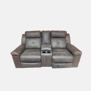 Sillón Doble Reclinable de Gamuza Café con Consola Central
